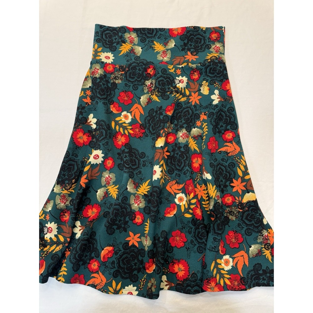 LuLaRoe Women's Sz M Azure Skirt Teal/Orange Floral A-Line Boho EUC Pull-On